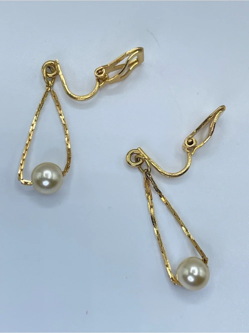 Napier Gold Tone Faux Pearl Dangle Clip On Earrings Vintage Classic